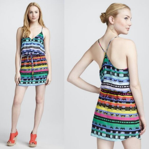 Rory Beca 100% Silk Waiverly Mini Dress Bohemian Print Shift V-Neck Size XS Boho - Picture 2 of 8